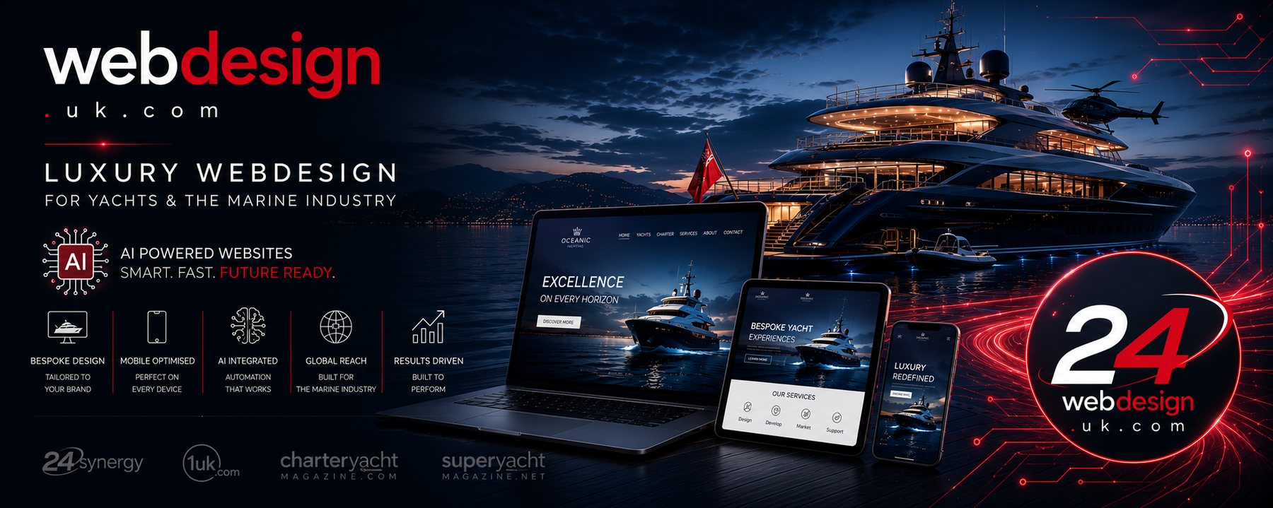 Luxury AI powered yacht brokerage website design by Webdesign